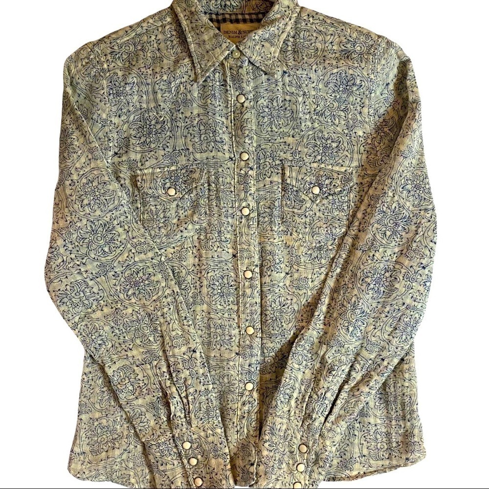 𝅺DENIM & Supply Women’s Printed Long Sleeve Snap closure Shirt Size Medium